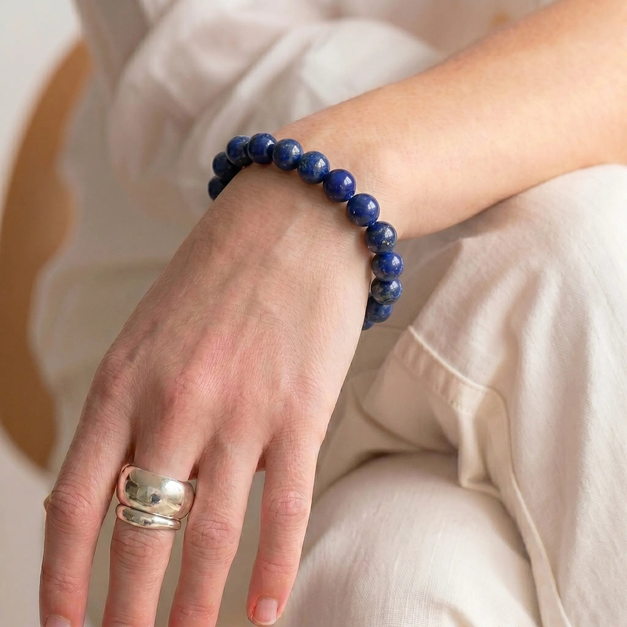 lapis lazuli bracelet for women, natural blue calm crystal