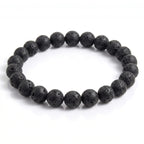 Lava Stone natural volcanic gemstone beaded bracelet with porous matte black texture, handmade by Kaashir