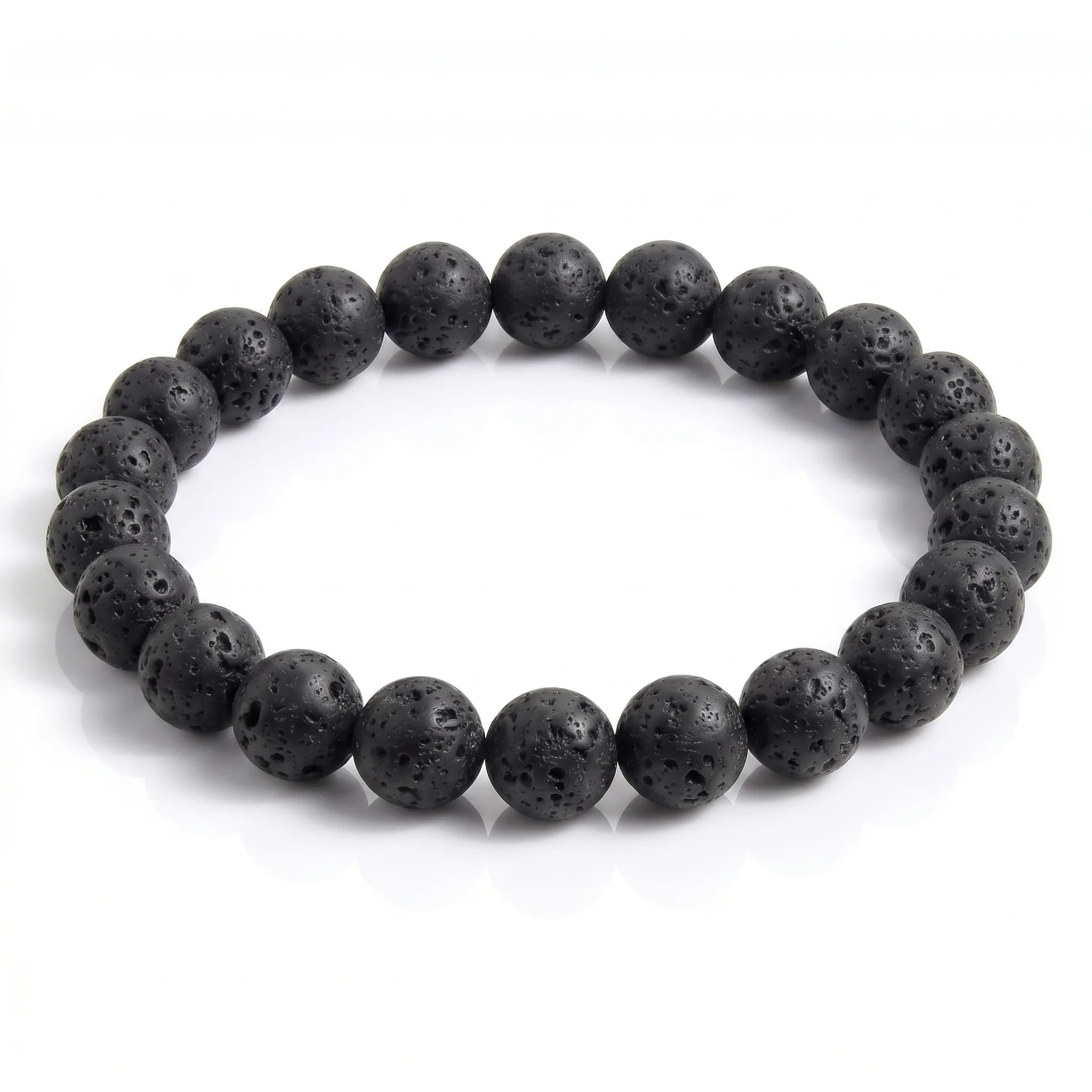 Lava Stone natural volcanic gemstone beaded bracelet with porous matte black texture, handmade by Kaashir