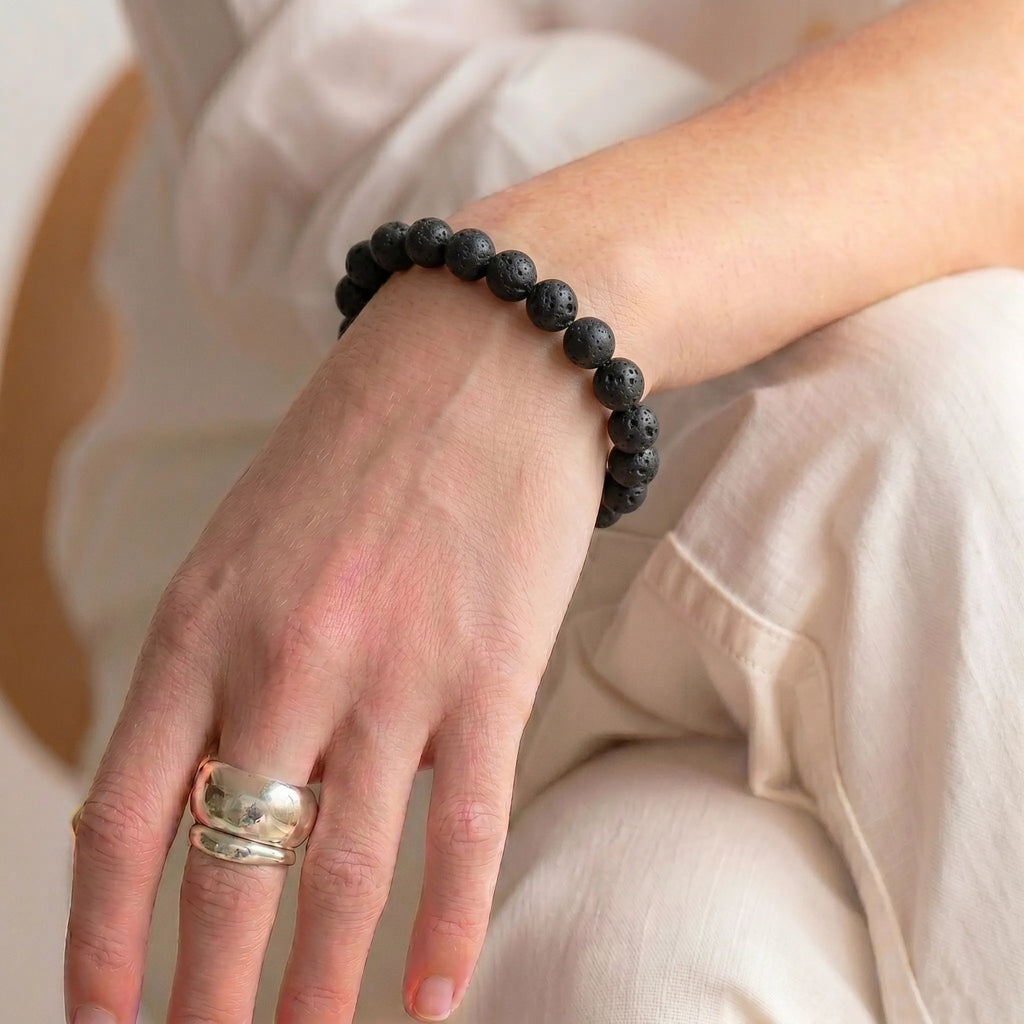 lava stone bracelet for women natural volcanic crystal grounding calm