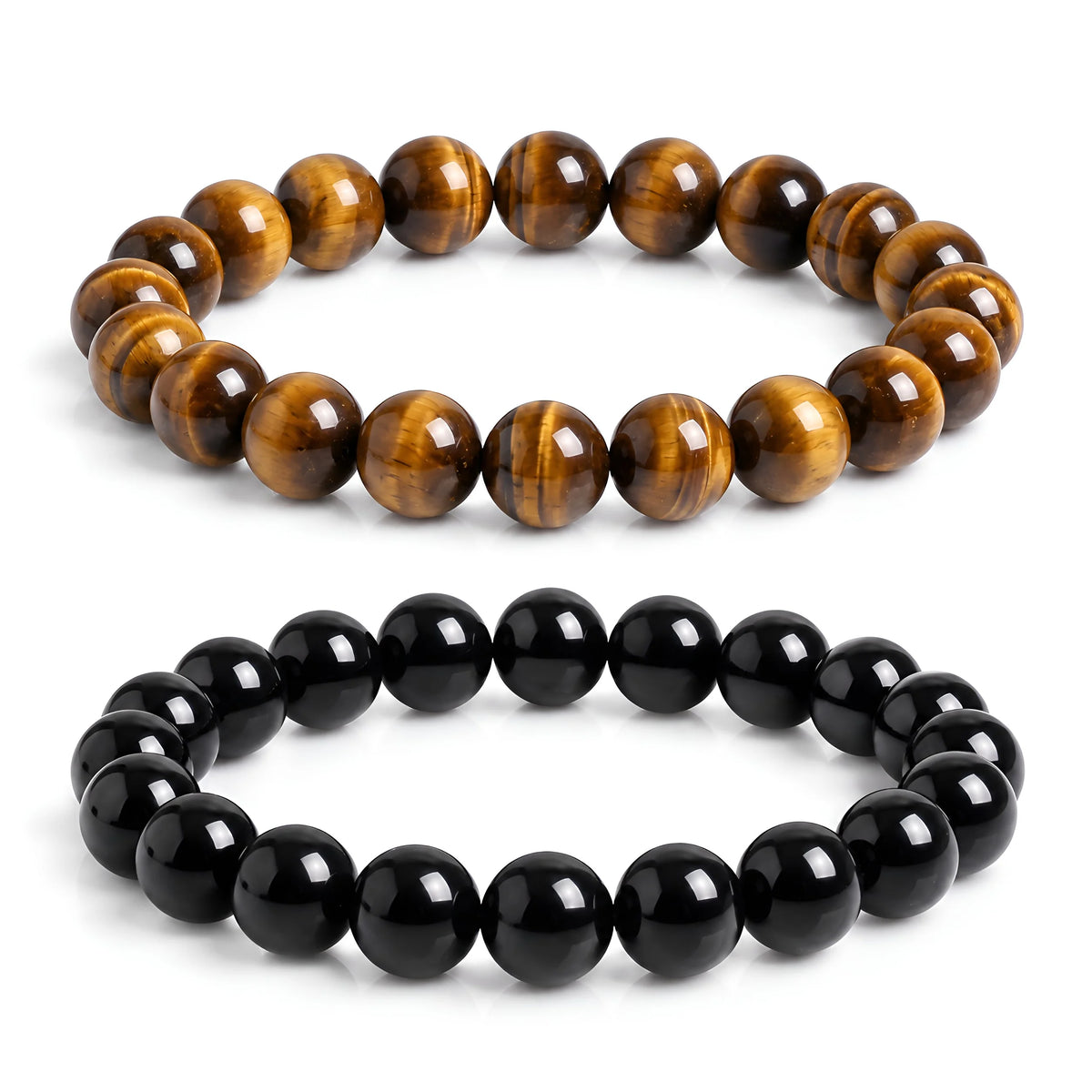Tiger Eye and Black Obsidian bracelet set for men with natural 8mm gemstone beads
