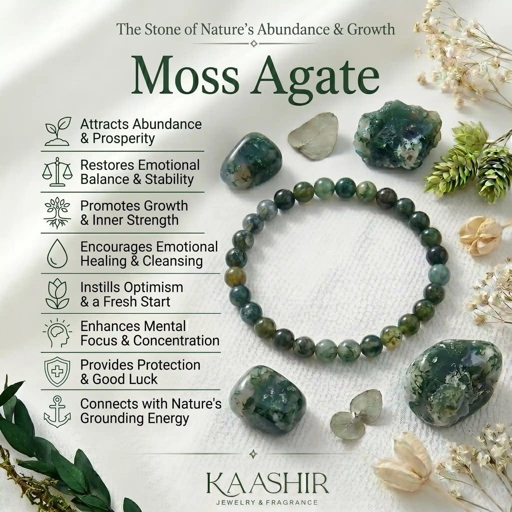 moss agate bracelet benefits meaning growth abundance heart chakra