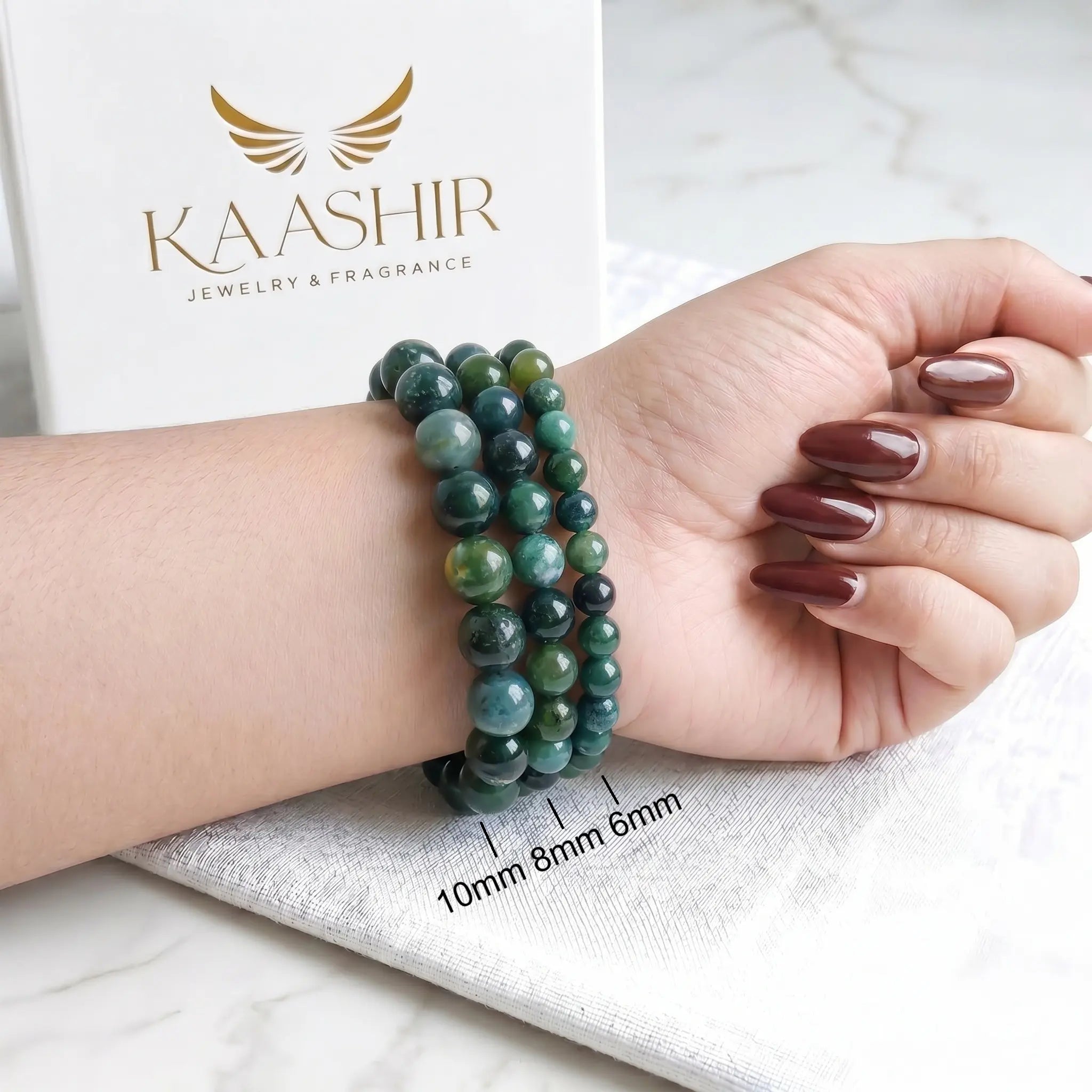 handmade moss agate bracelet ethically sourced natural green stone
