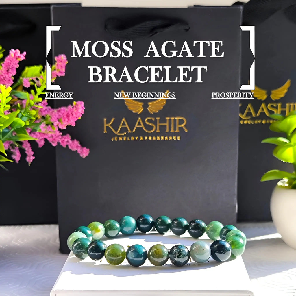 Kaashir Moss Agate Stone Bracelet - Handmade Beaded Jewelry for Unisex - Kaashir Jewelry & Fragrance