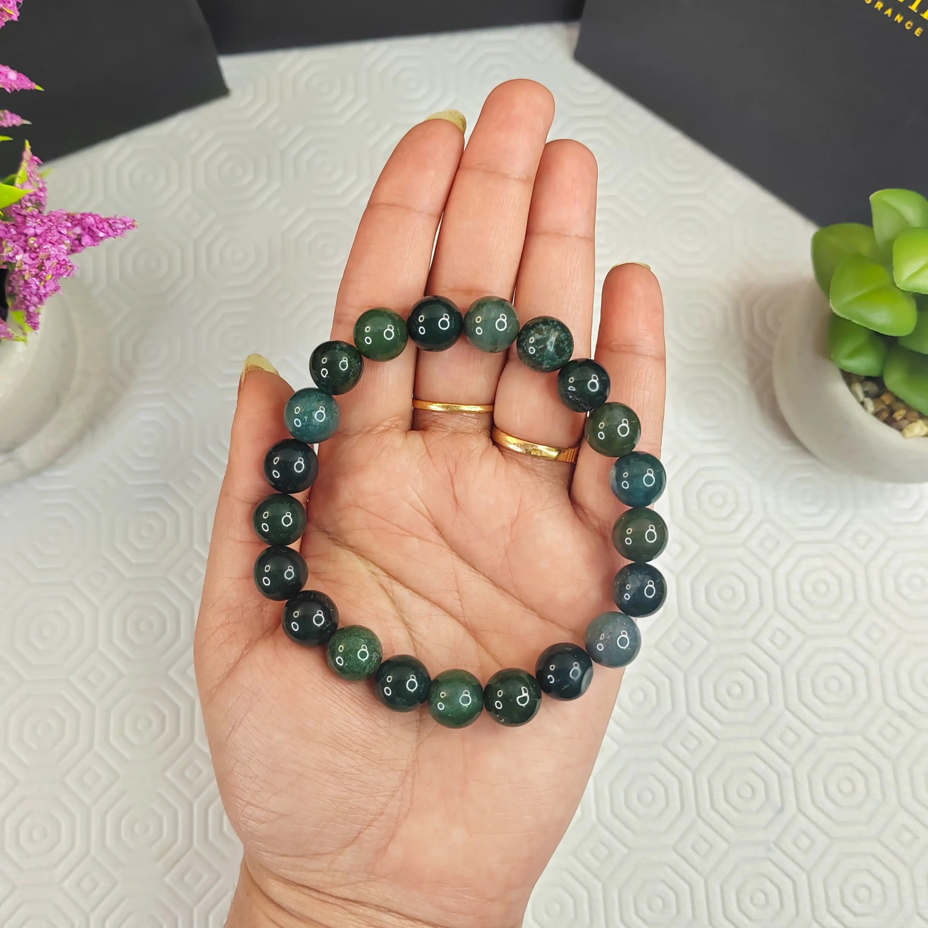 Kaashir Moss Agate Stone Bracelet - Handmade Beaded Jewelry for Unisex - Kaashir Jewelry & Fragrance