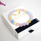 Multi Morganite bracelet in flat lay with luxury aesthetic and soft pastel gemstone tones