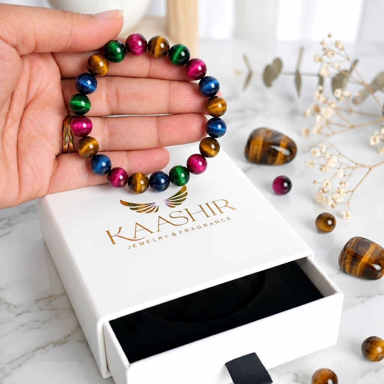 kaashir multi tiger eye bracelet premium gift box packaging
