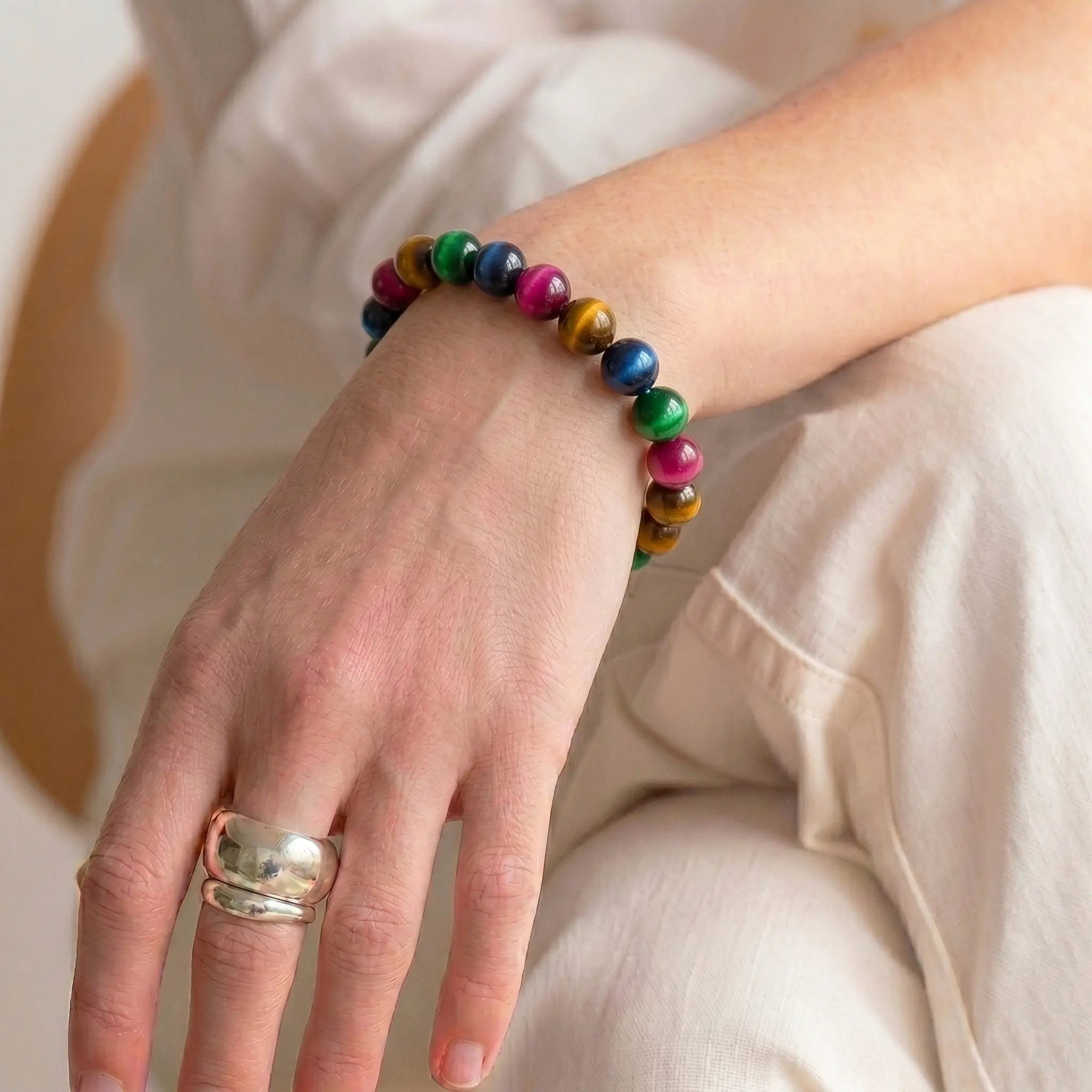 multi tiger eye bracelet for women triple stone healing crystal