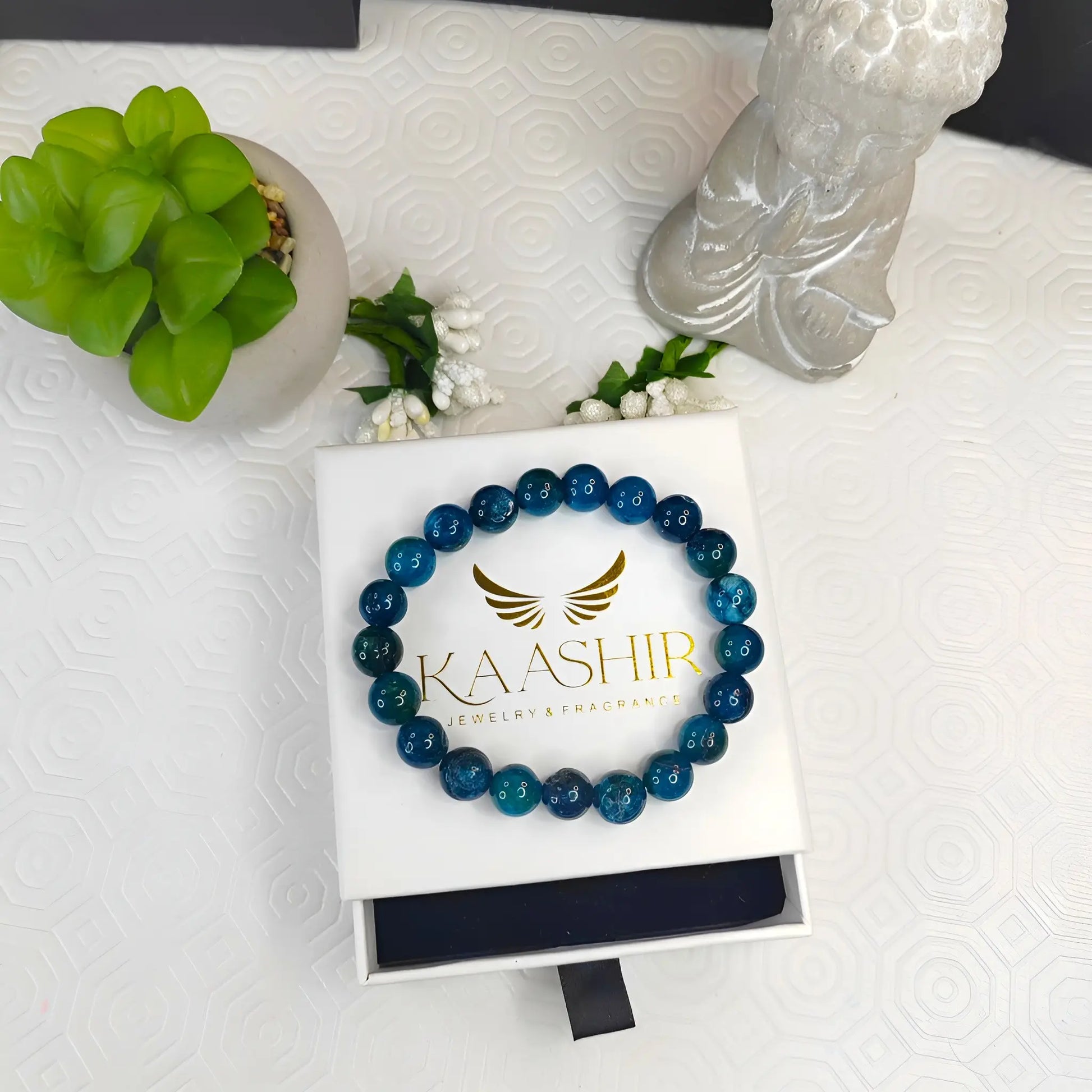 Blue Apatite Bracelet – Handmade Beaded Stone Jewelry for Men & Women - Kaashir Jewelry & Fragrance