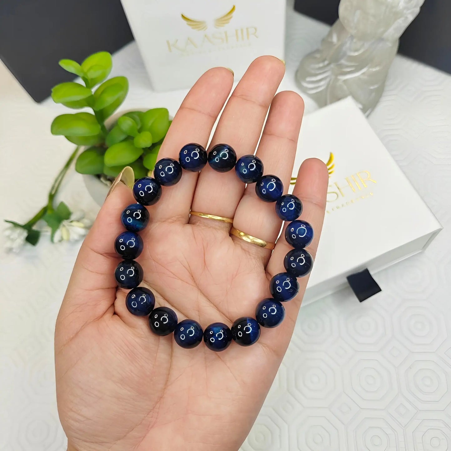 Blue Tigers Eye Bracelet – Handmade Beaded Stone Jewelry for Men&Women - Kaashir Jewelry & Fragrance