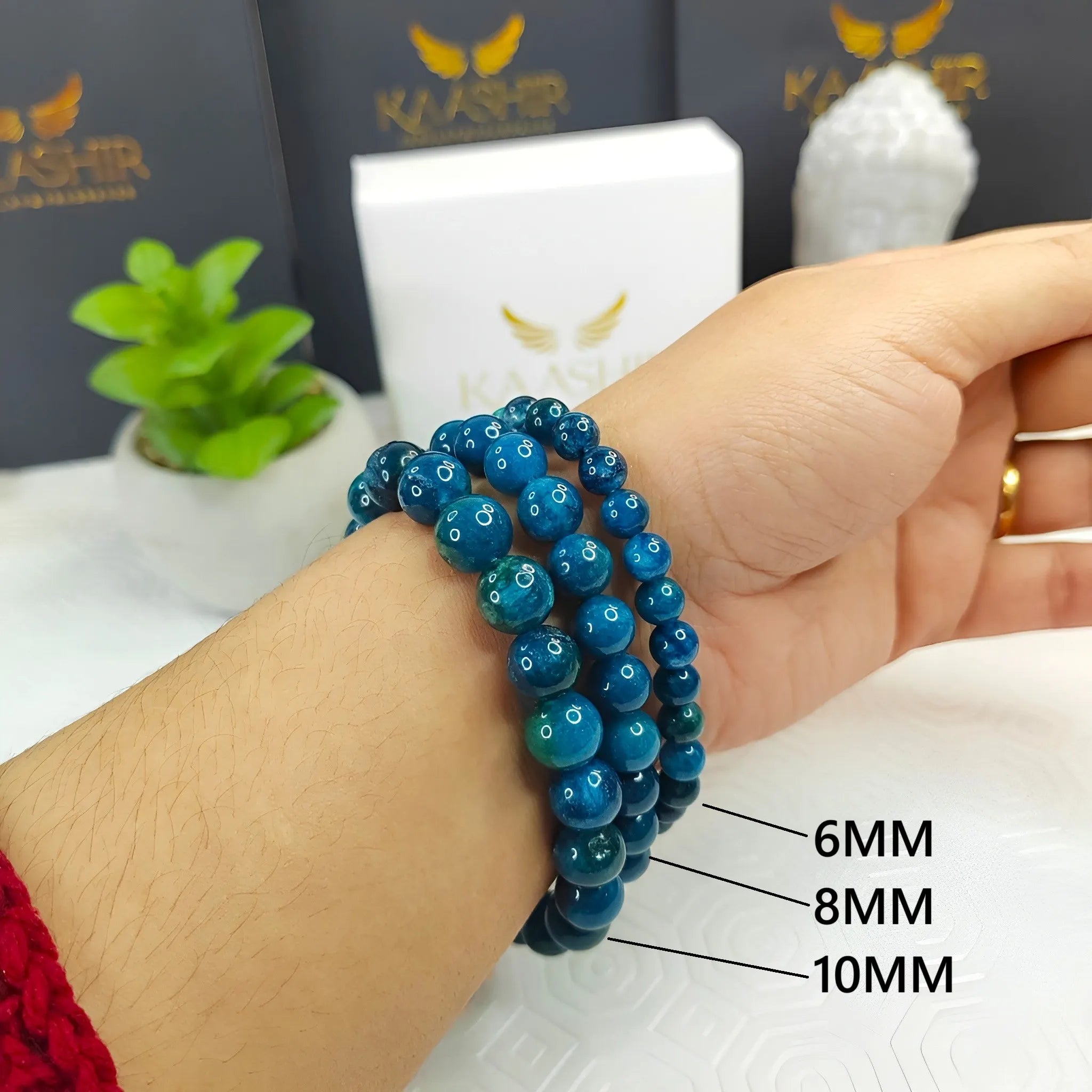 Bracelet en apatite bleue Kaashir – Bijou unisexe en perles de pierre fait main