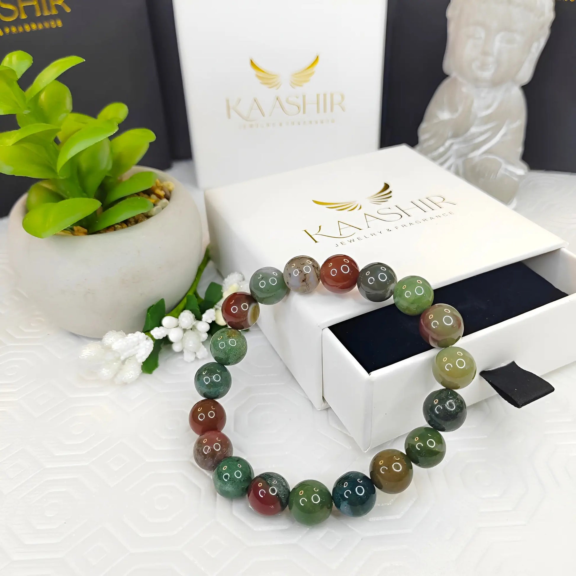 Indian Agate Bracelet – Handmade Beaded Stone Jewelry for Men & Women - Kaashir Jewelry & Fragrance