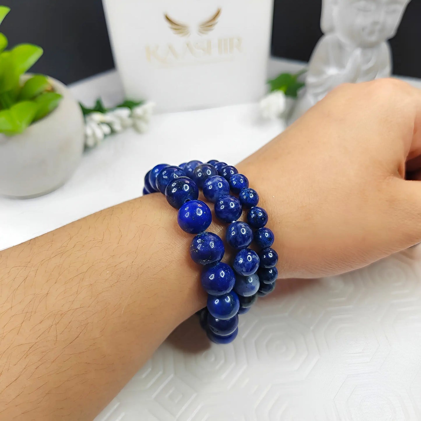 Lapis Lazuli Bracelet – Handmade Beaded Stone Jewelry for Men & Women - Kaashir Jewelry & Fragrance