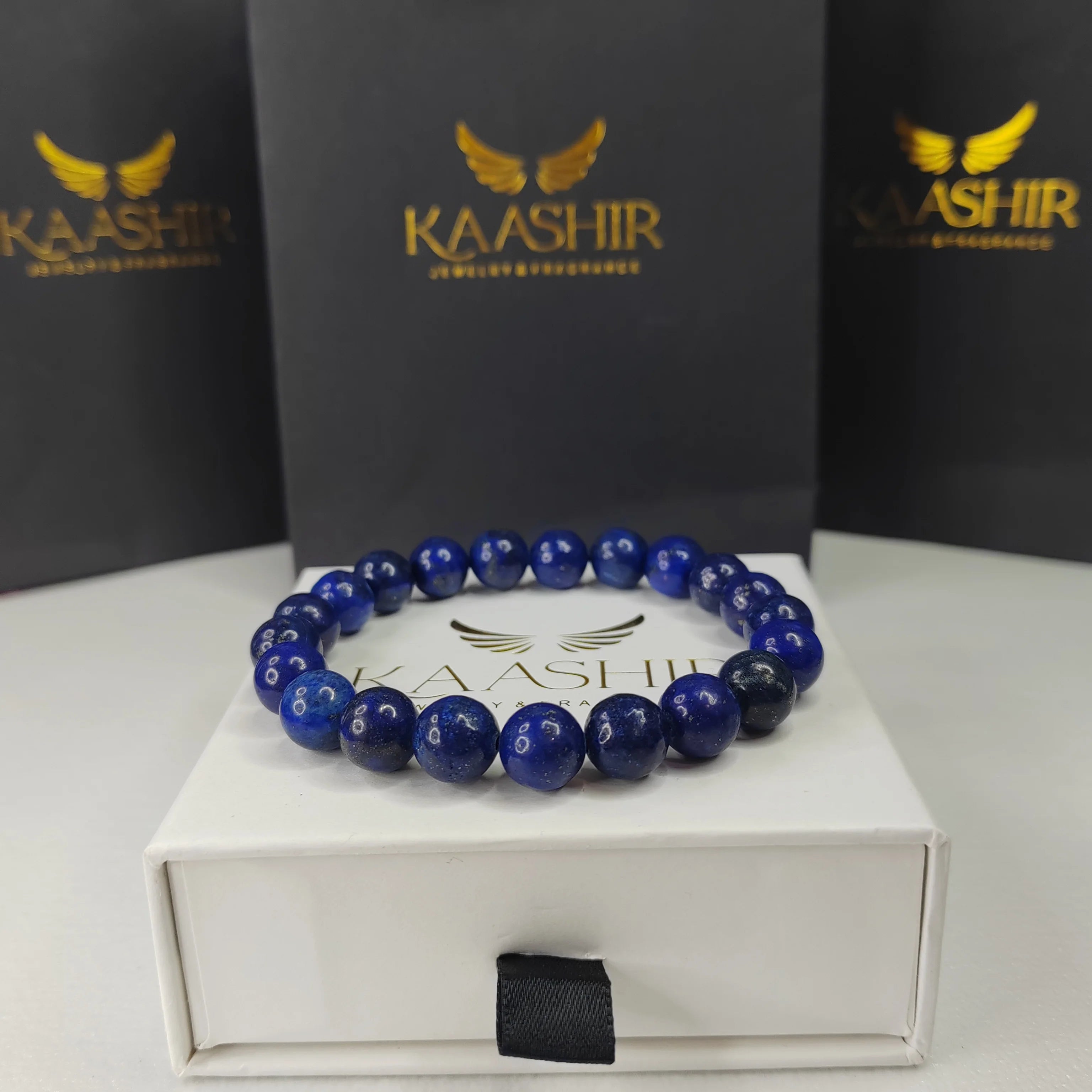 Bracelet Kaashir en lapis-lazuli – Bijou unisexe fait main en perles de pierre 