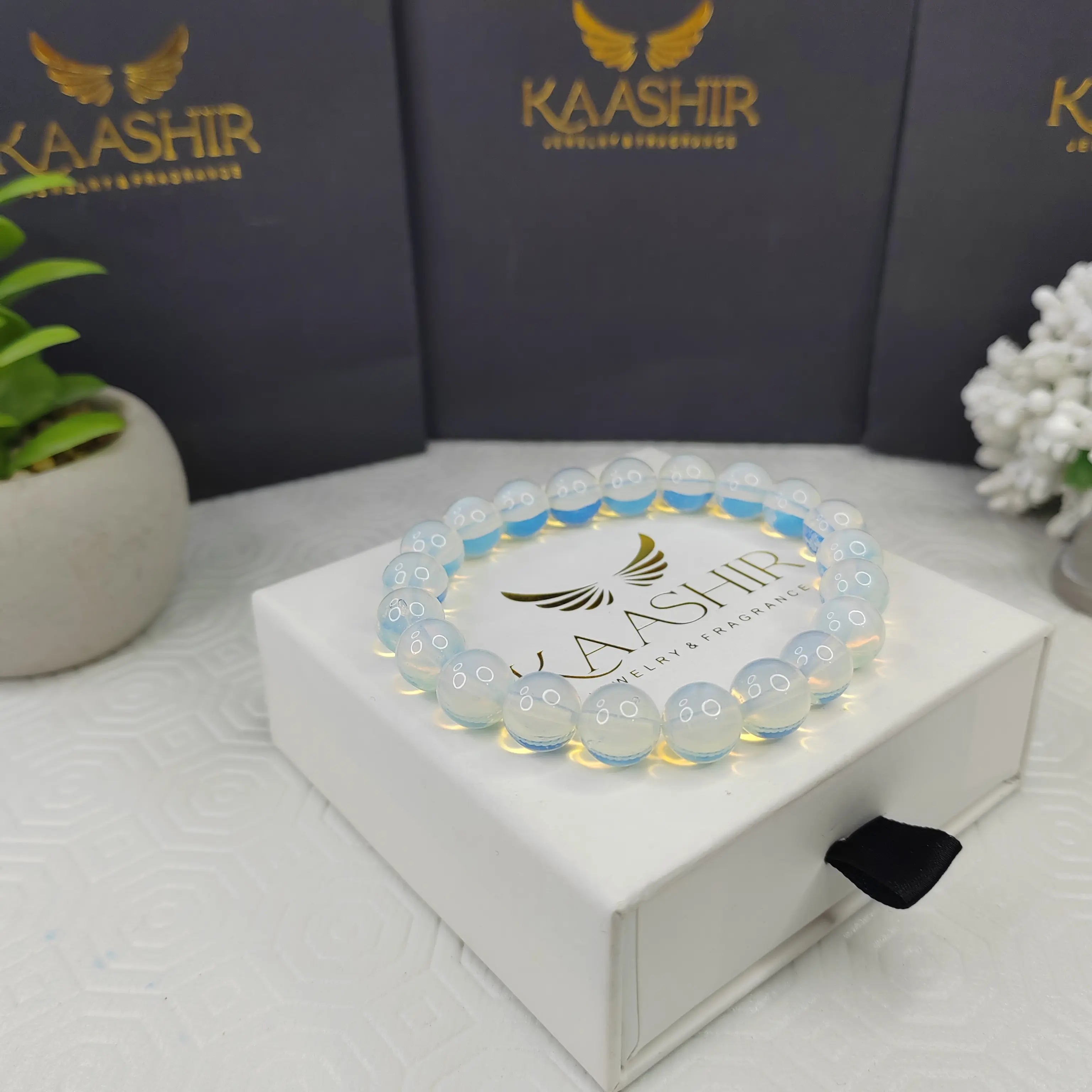 Kaashir White Opal Stone Bracelet - Handmade Jewelry for Unisex - Kaashir Jewelry & Fragrance