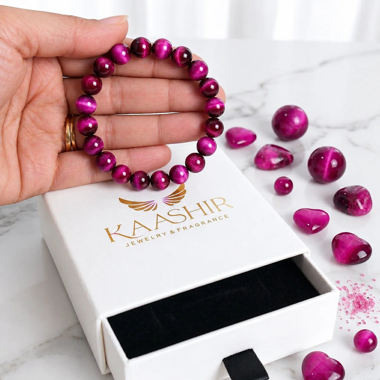 kaashir pink tiger eye bracelet premium gift box packaging