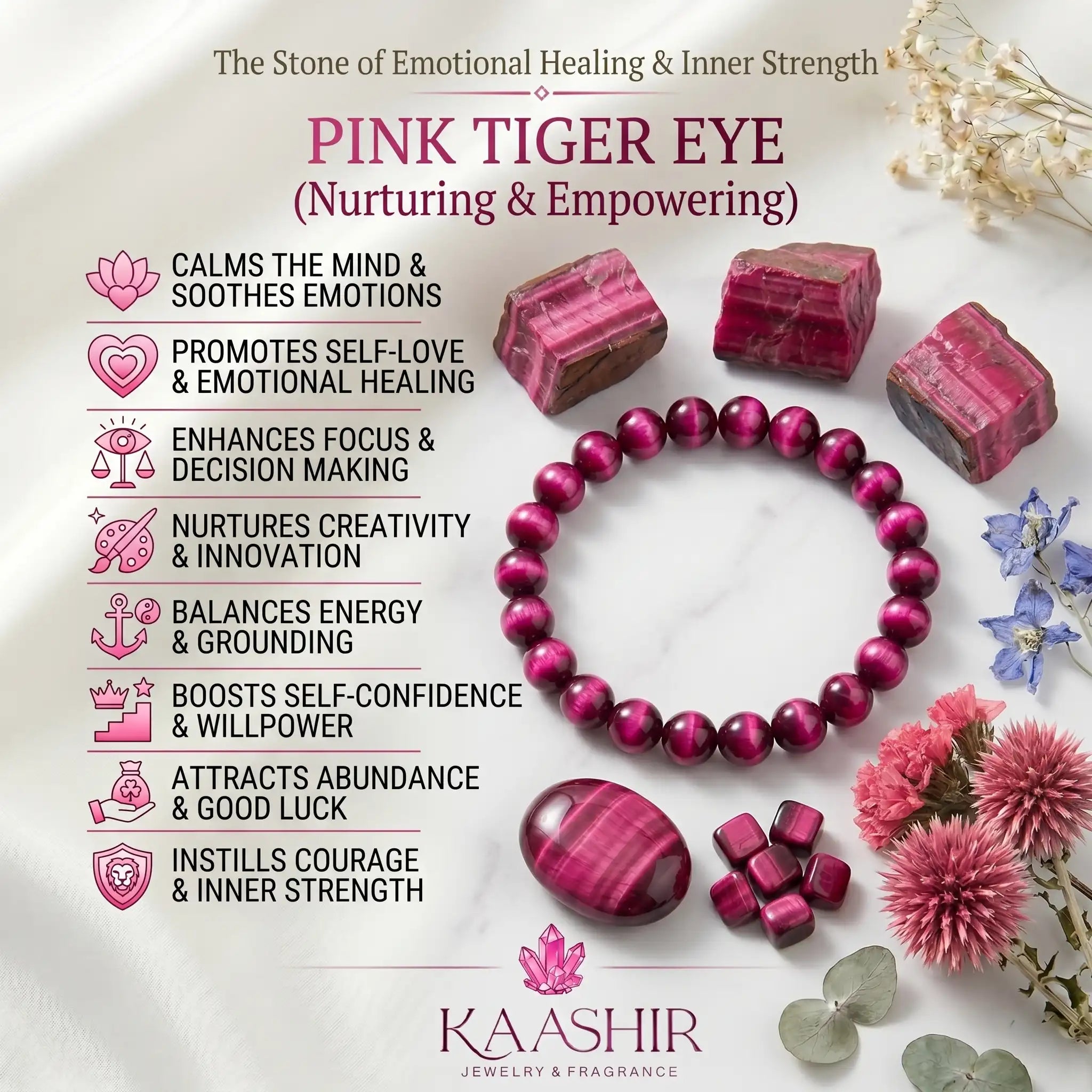 pink tiger eye bracelet meaning, self-love and confidence