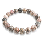 Pink Zebra Jasper natural gemstone beaded bracelet with pink grey and cream marbling handmade by Kaashir