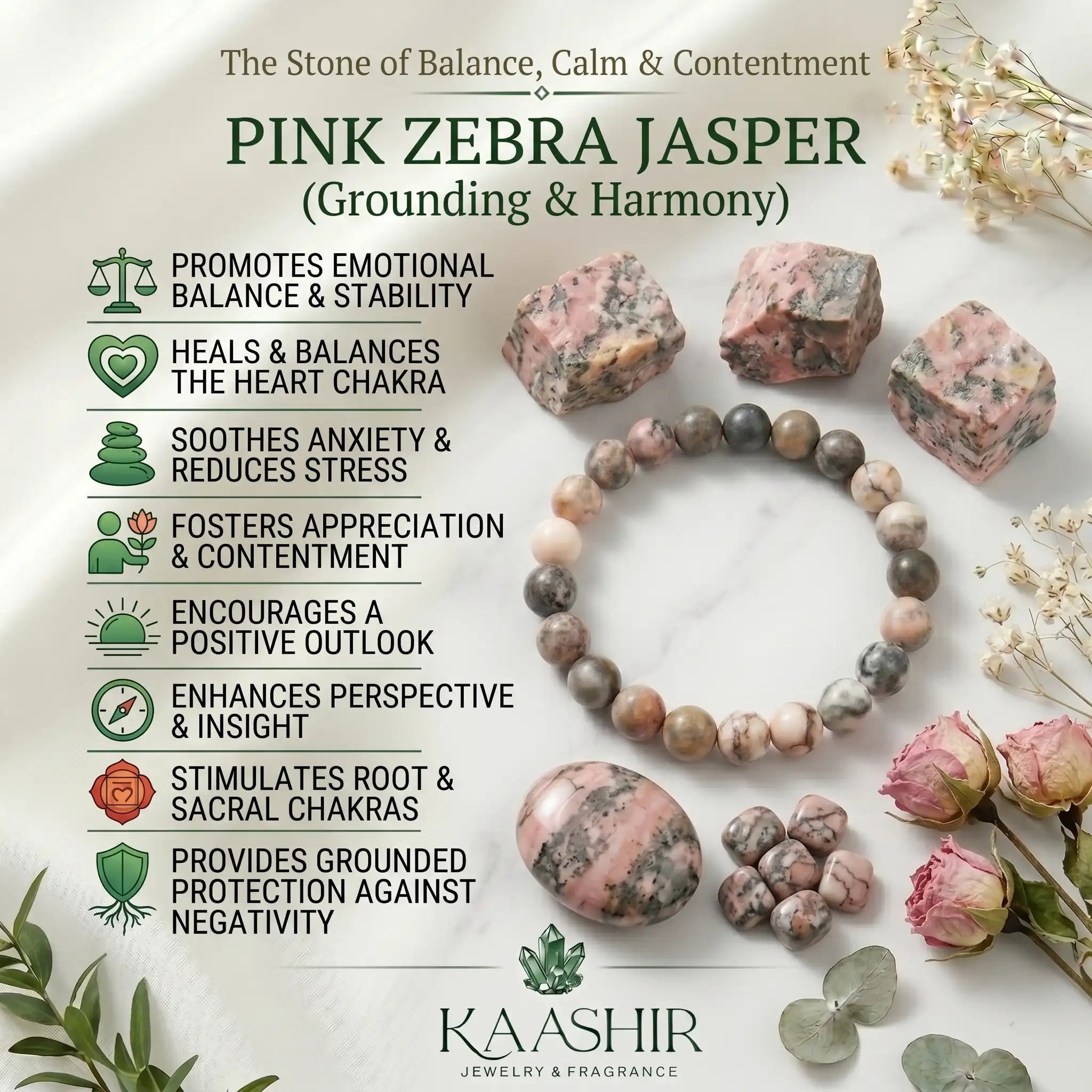 pink zebra jasper bracelet benefits meaning calm compassion grounding