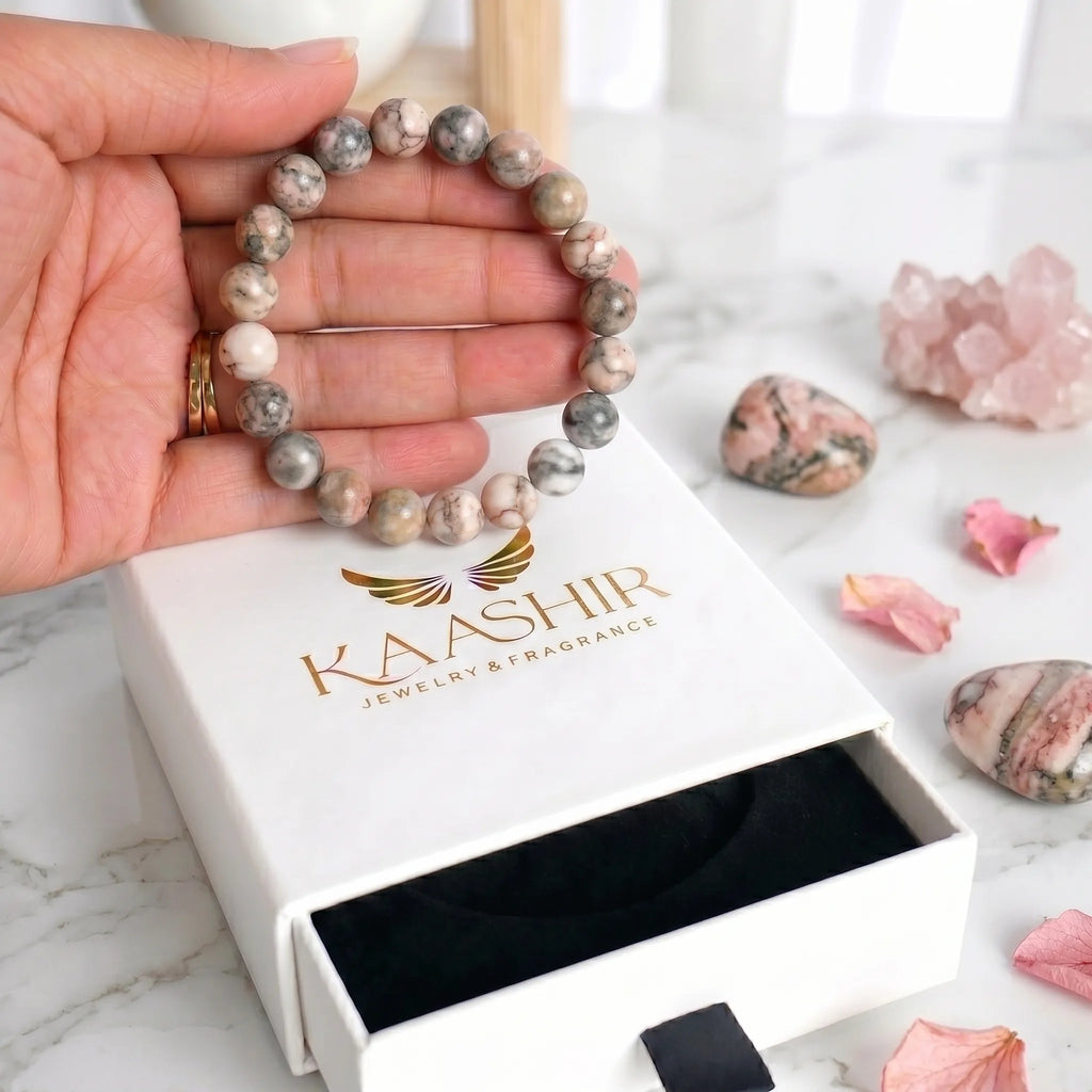 kaashir pink zebra jasper bracelet premium gift box packaging