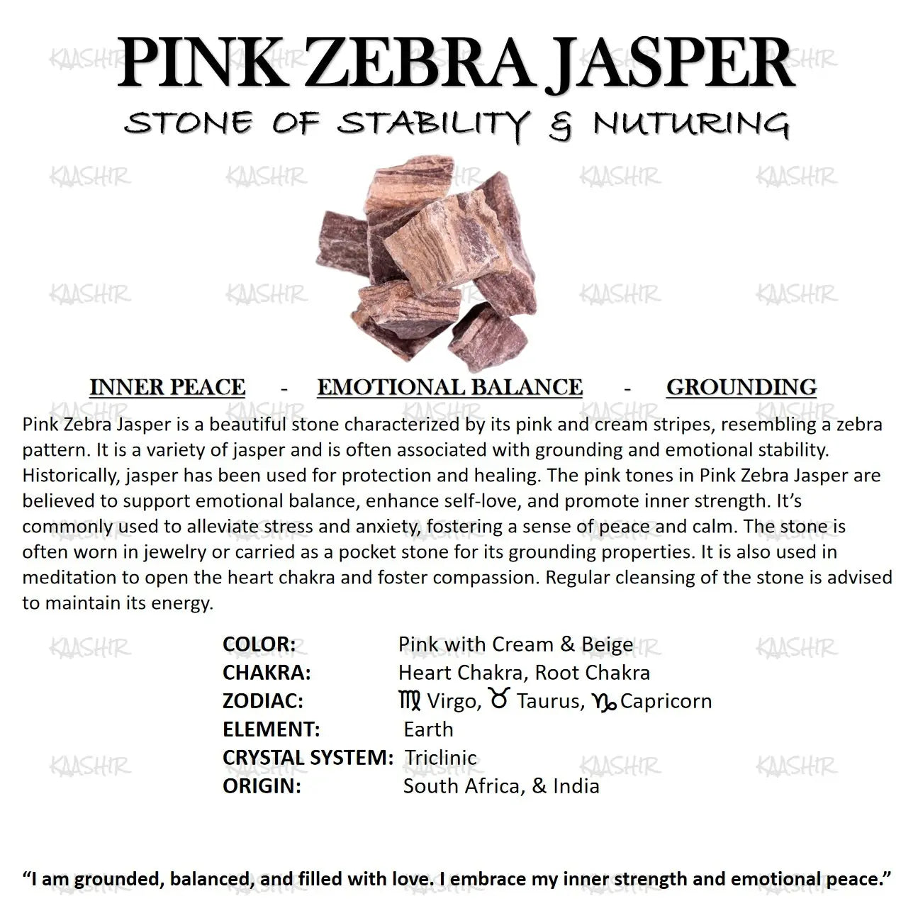 Kaashir Pink Zebra jasper Bracelet - Handmade Stone Jewelry for Unisex - Kaashir Jewelry & Fragrance