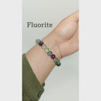 Rainbow Fluorite beaded bracelet featuring natural multicolored purple, green, and blue gemstones with complete Kaashir gift packaging