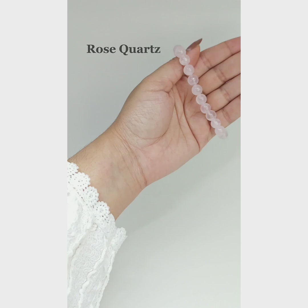 Rose Quartz beaded bracelet featuring natural soft pink gemstones with complete Kaashir gift packaging