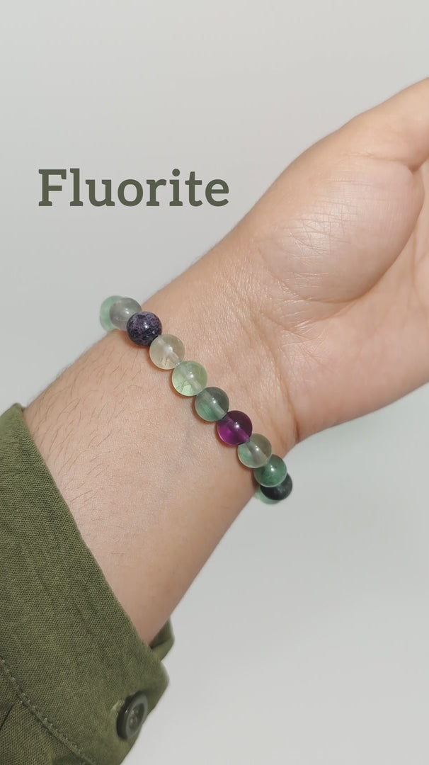 Rainbow Fluorite Bracelet — Beaded Gemstone for Focus & Calm