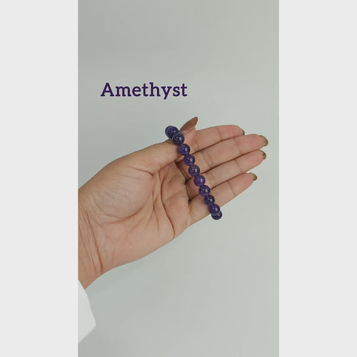 Amethyst beaded bracelet featuring natural purple gemstones with complete Kaashir gift packaging