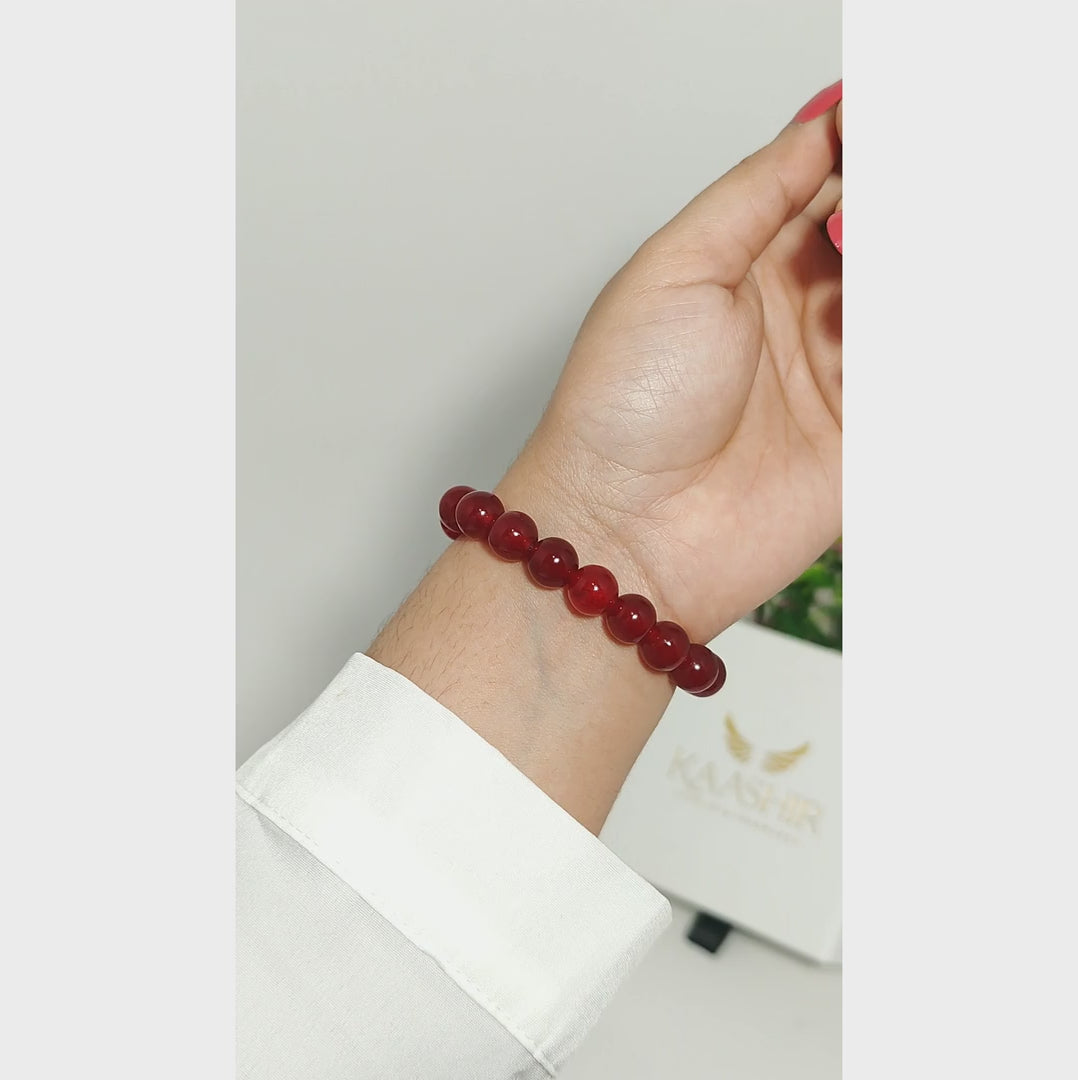 Red Agate beaded bracelet featuring natural deep red gemstones with complete Kaashir gift packaging