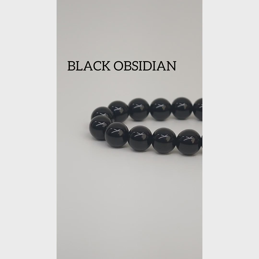 Black Obsidian beaded bracelet featuring natural black gemstones with complete Kaashir gift packaging