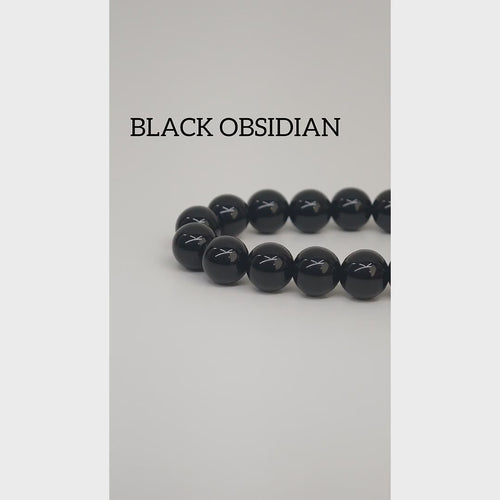 Black Obsidian beaded bracelet featuring natural black gemstones with complete Kaashir gift packaging