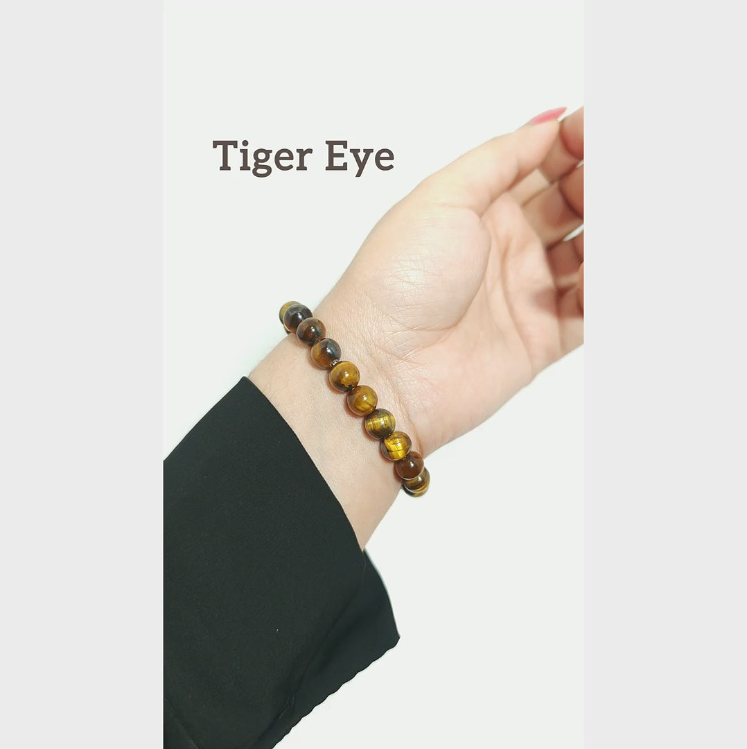 Yellow Tiger Eye beaded bracelet featuring natural golden-brown gemstones with complete Kaashir gift packaging.