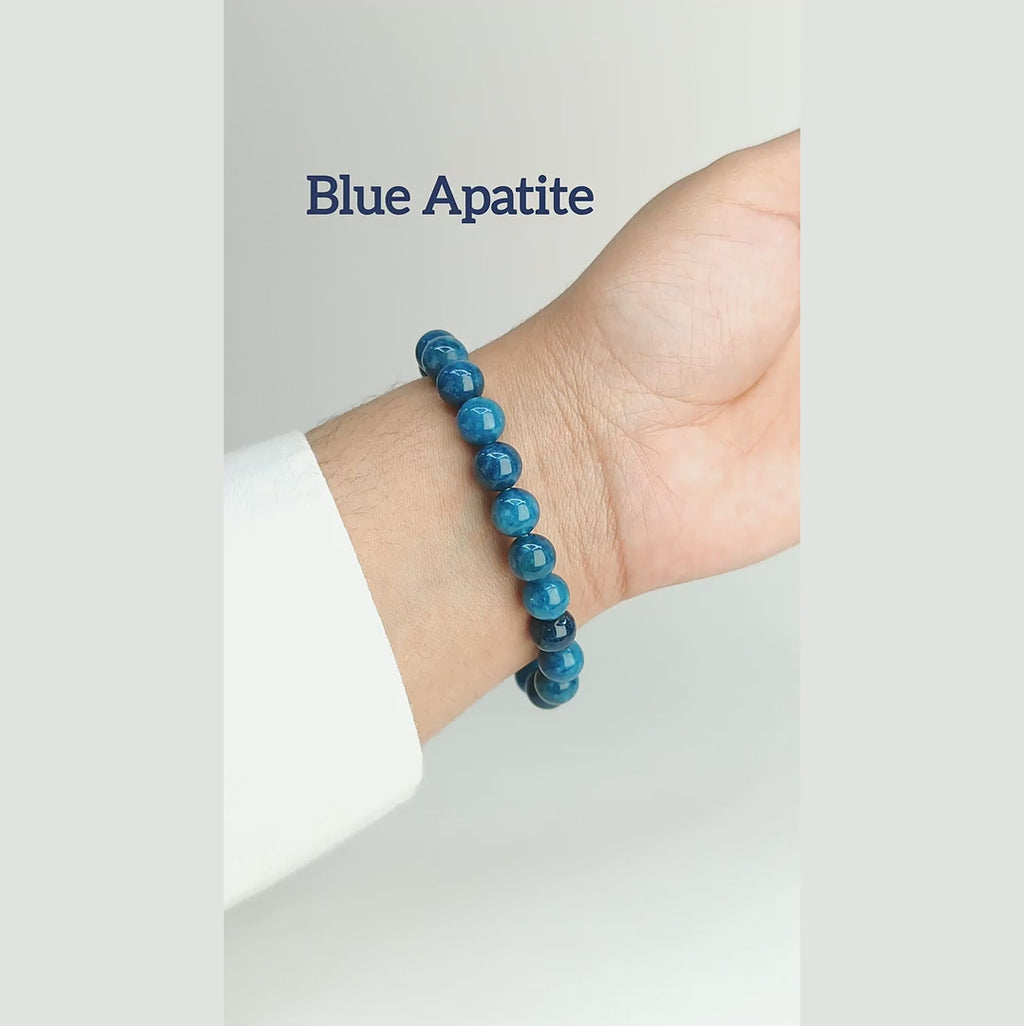 Blue Apatite beaded bracelet featuring natural blue gemstones with complete Kaashir gift packaging