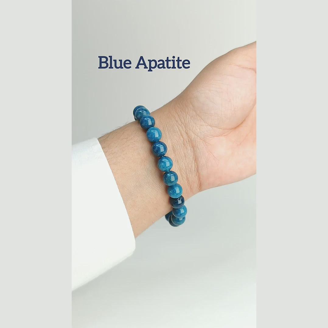Blue Apatite beaded bracelet featuring natural blue gemstones with complete Kaashir gift packaging