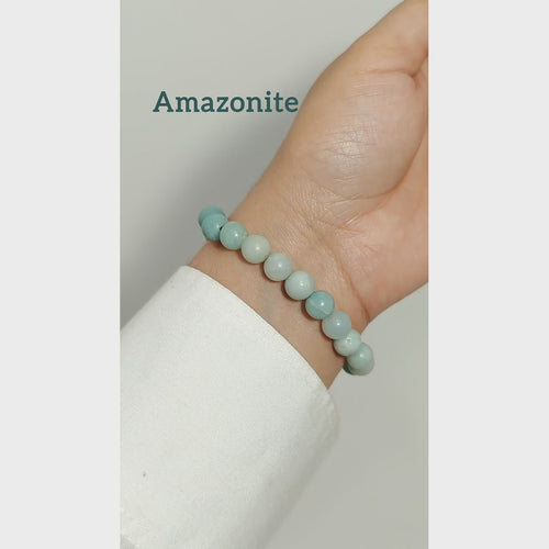 Amazonite beaded bracelet featuring natural blue-green gemstones with complete Kaashir gift packaging