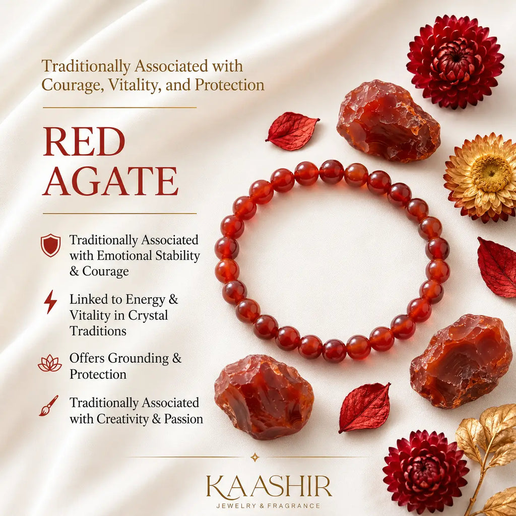 Kaashir Red Agate beaded bracelet meaning courage vitality and protection