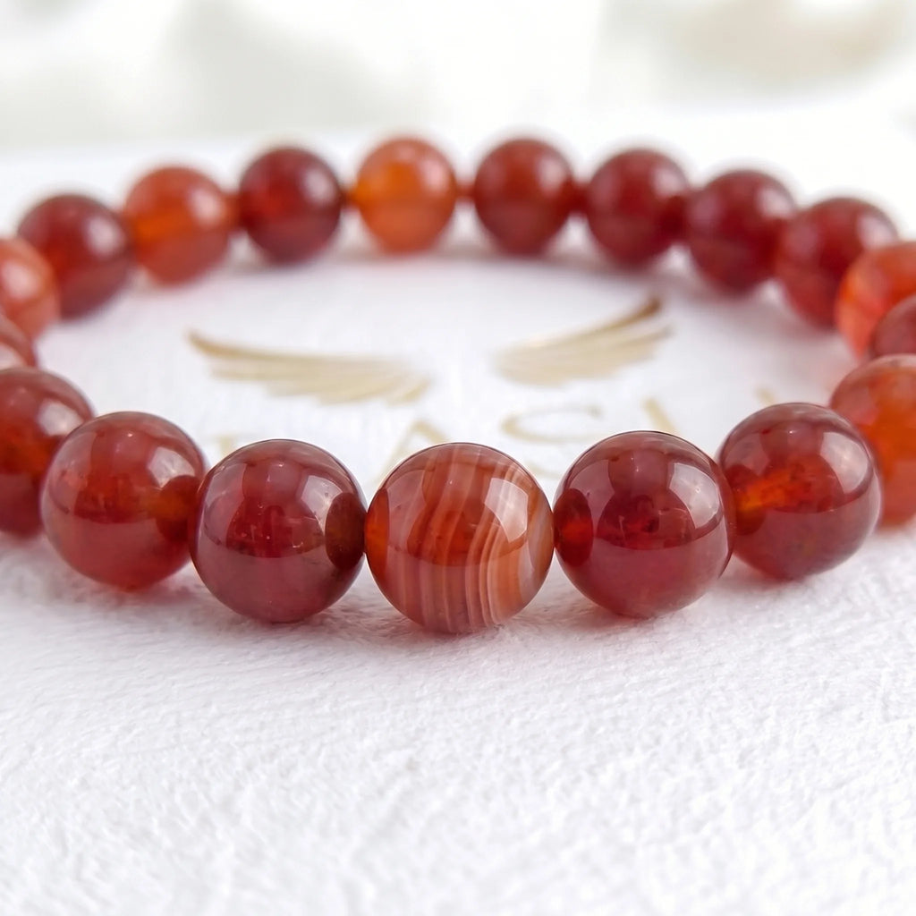 Natural red banded agate gemstone beads - grounding bracelet for men and women
