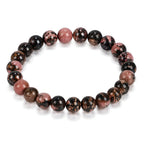 Rhodonite bracelet — pink and black natural stone beads, handmade by Kaashir