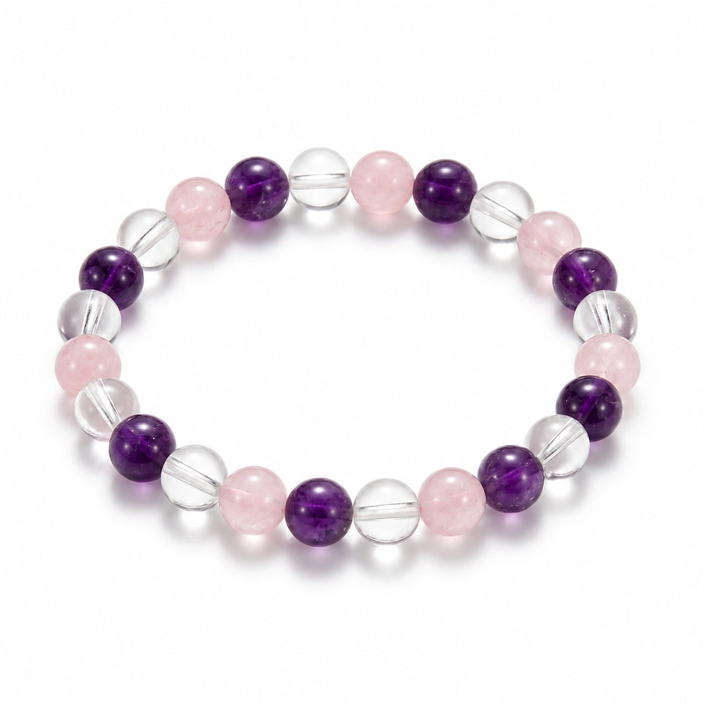 Rose quartz, amethyst & clear quartz bracelet for women 8mm - handmade natural gemstone beads