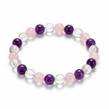 Rose Quartz, Amethyst & Clear Quartz Bracelet for Women 8mm