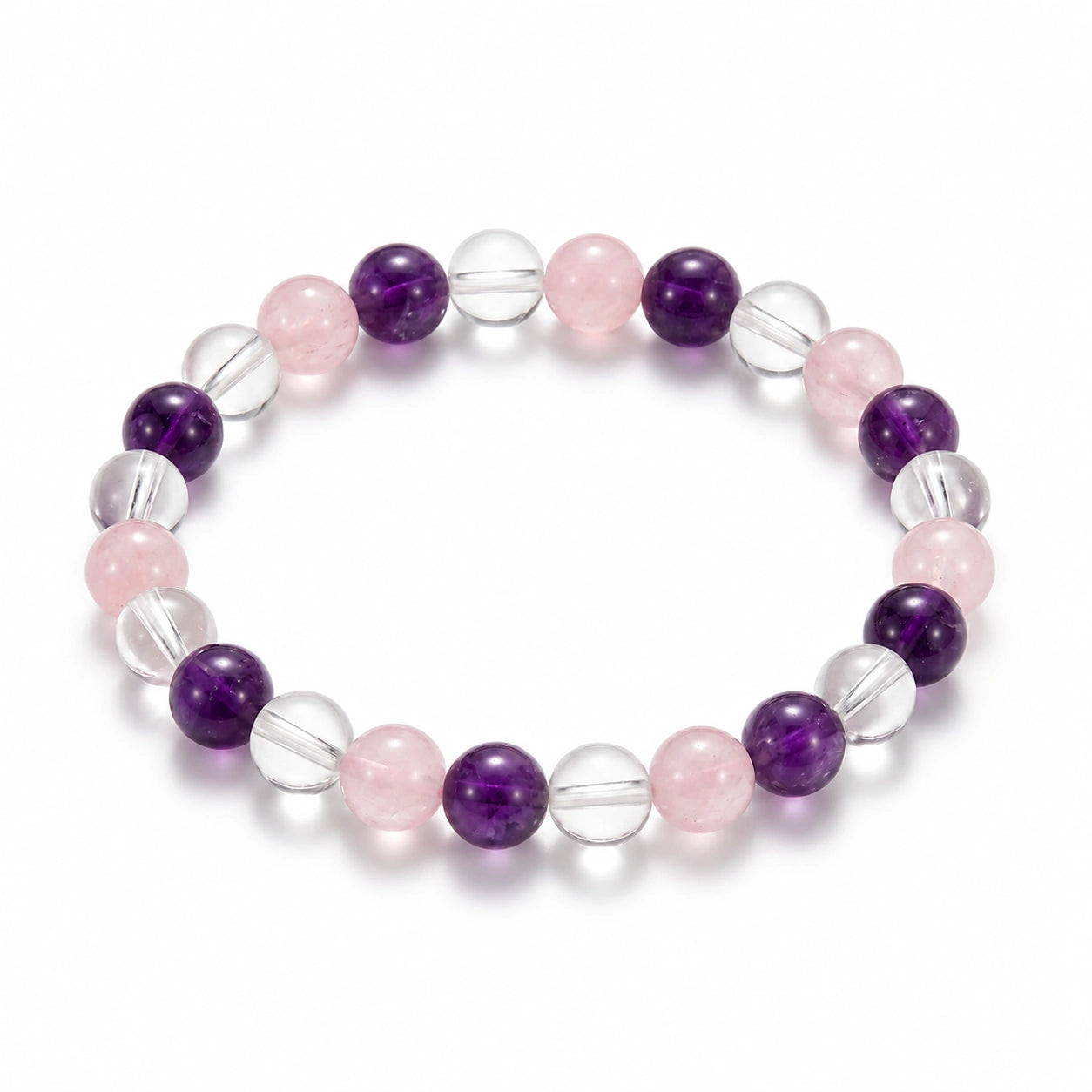 Rose quartz, amethyst & clear quartz bracelet for women 8mm - handmade natural gemstone beads