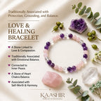 Rose quartz, amethyst & clear quartz natural gemstone beads - 8mm women's crystal bracelet for clarity & calm