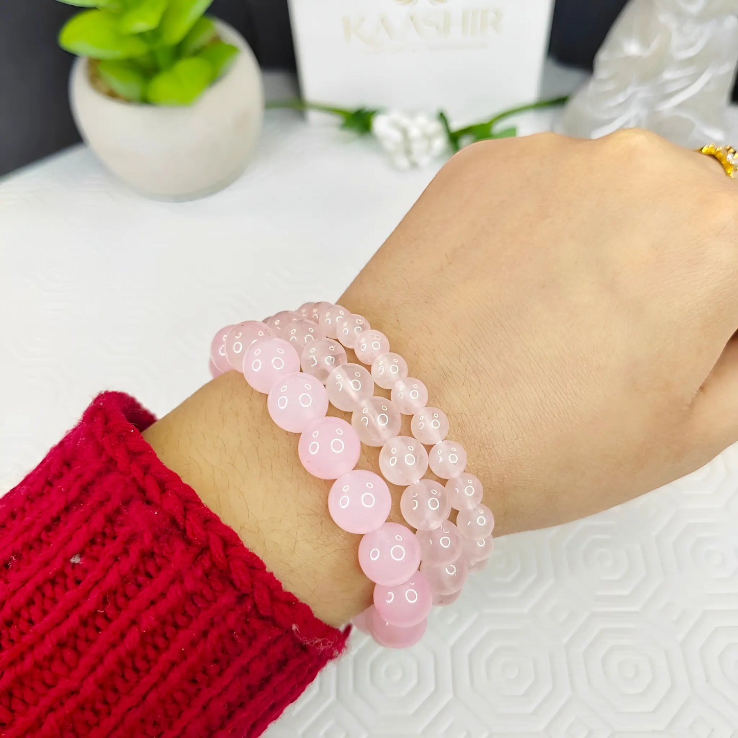 Rose Quartz Bracelet – Handmade Beaded Stone Jewelry for Men & Women - Kaashir Jewelry & Fragrance