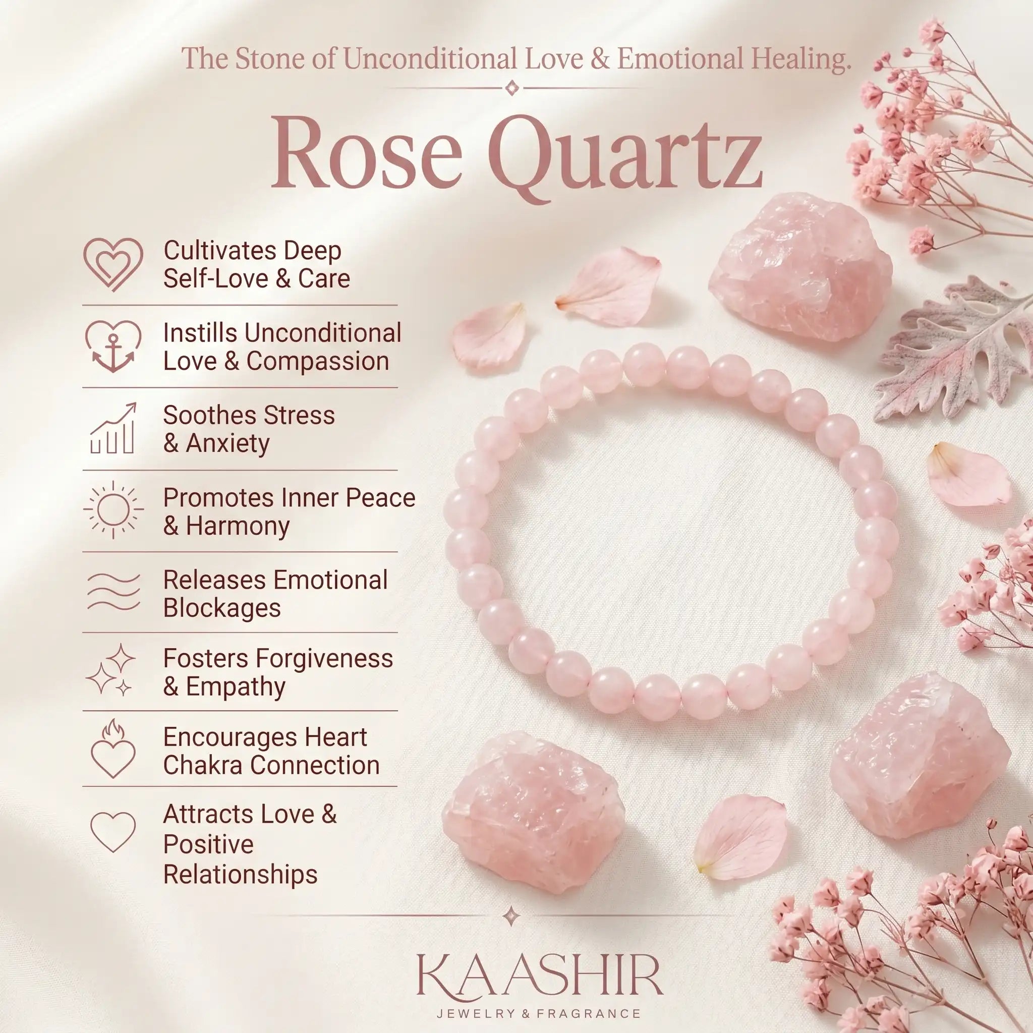 rose quartz bracelet benefits meaning love heart chakra peace