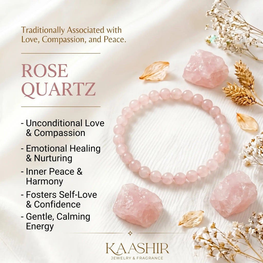 Rose Quartz crystal bracelet meaning love, compassion and inner peace — Kaashir