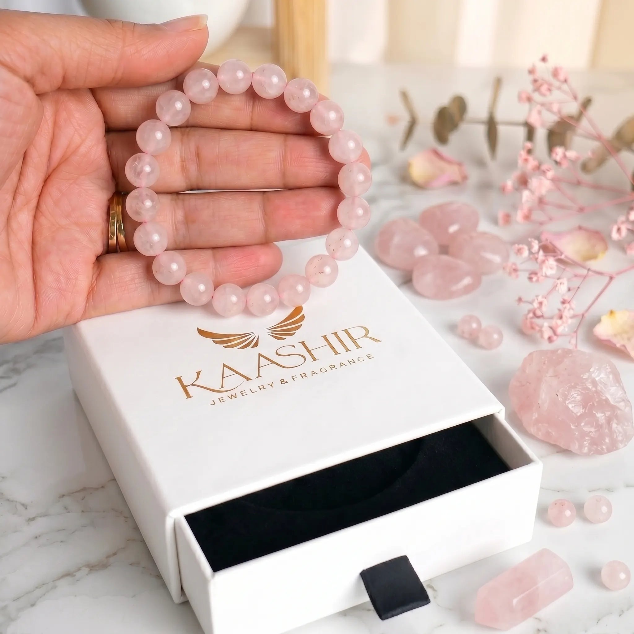 crystal bracelet rose quartz natural healing gemstone love kaashir