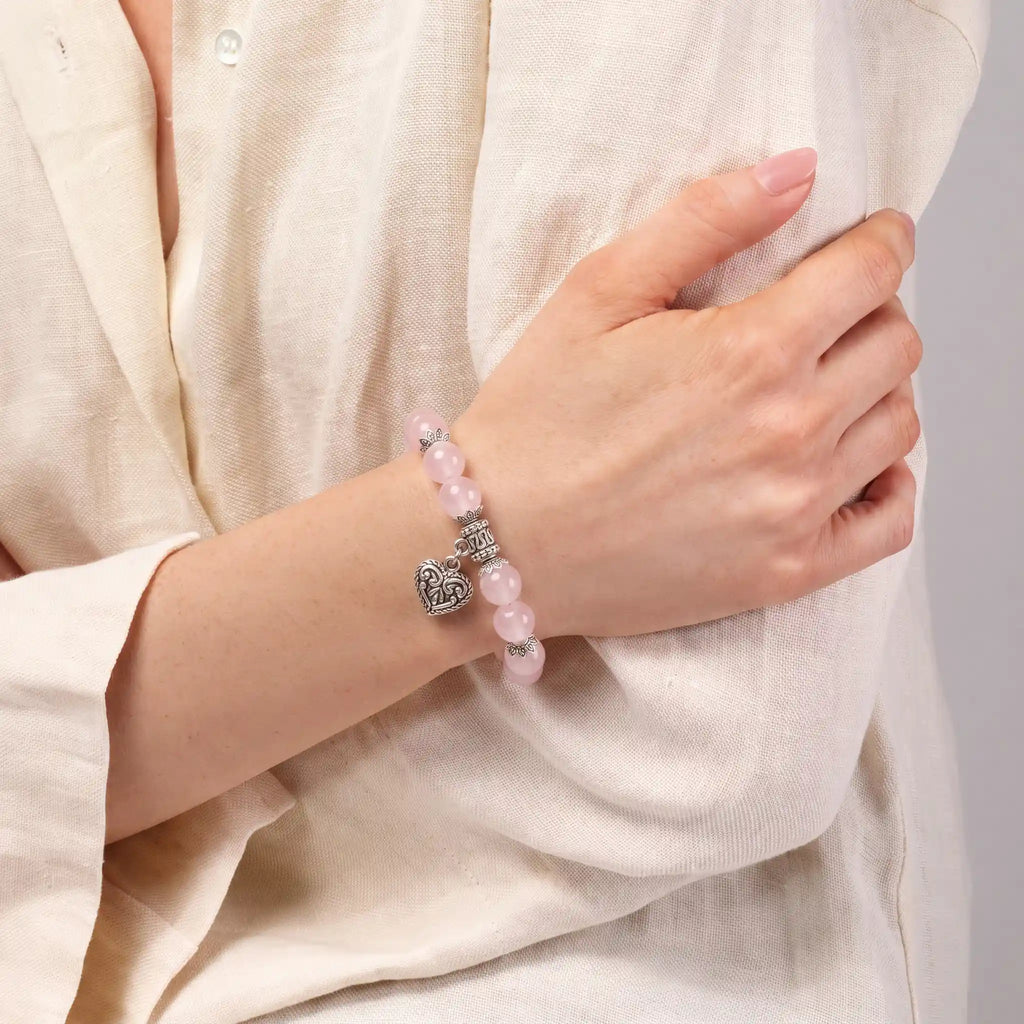 Rose quartz bracelet for women — pink gemstone self-love beaded bracelet by Kaashir
