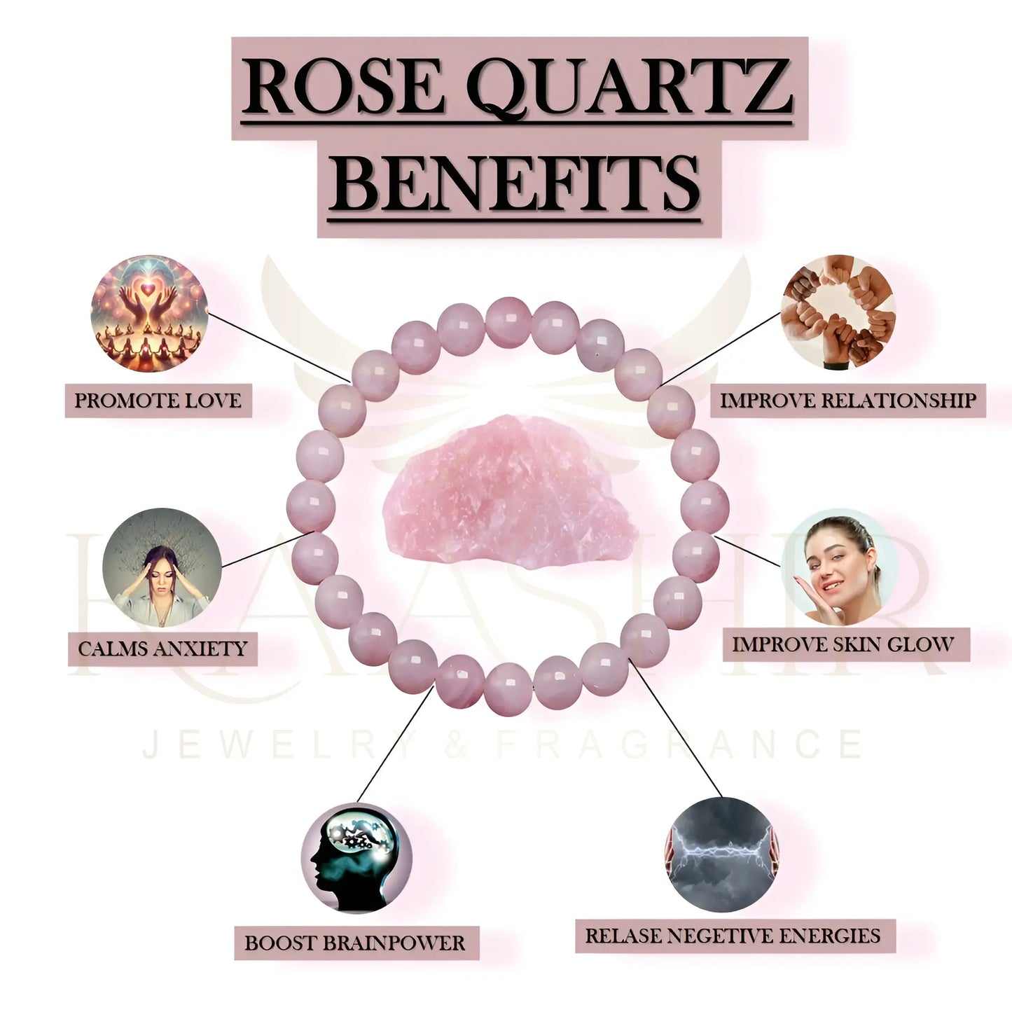 Rose Quartz Bracelet – Handmade Beaded Stone Jewelry for Men & Women - Kaashir Jewelry & Fragrance