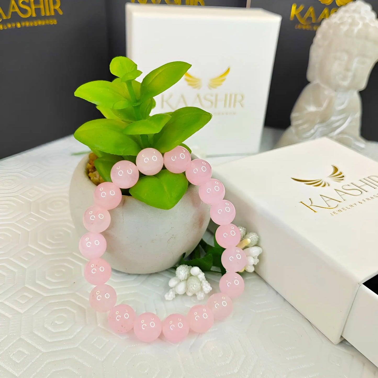 Rose Quartz Bracelet – Handmade Beaded Stone Jewelry for Men & Women - Kaashir Jewelry & Fragrance